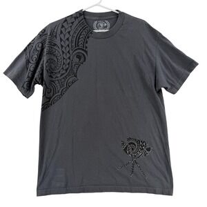 T&C Surf Designs Shirt Mens Large Gray Tribal Fish Graphic Tee T-Shirt Surf